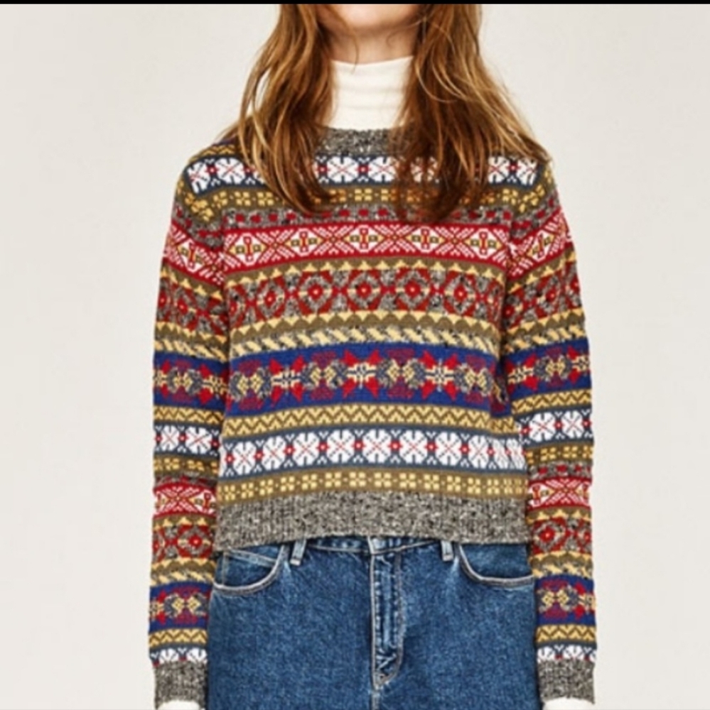 Zara Women's Multi-color cropped Sweater sz Small